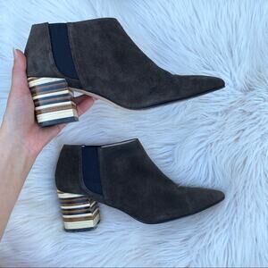 5yMEDIO brown stripe block heel ankle booties 38